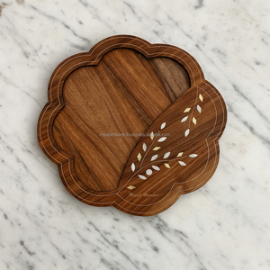 Juego de bandejas de madera de grado comercial respetuoso con el medio ambiente hecho a mano, asas de acero, acabado cepillado, cocina rectangular multiusos - Product Image 5