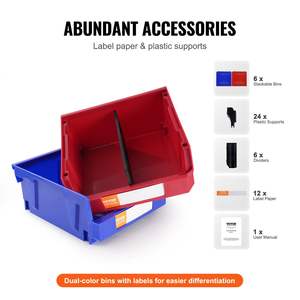 Bac de rangement en plastique bleu/rouge robuste 11 pouces X 11 pouces X 5 pouces Organisateur de rangement empilable suspendu Lot de 6 pour placard de bureau - Product Image 5