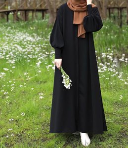 High Quality Women Solid Floral Embroidered <b>Long</b> Sleeve Maxi Abaya V Neck Modest <b>Dress</b> Polyester Regular Fit Daily Wear <b>Eid</b> - Product Image 5