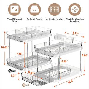 Organizzatori impilabili a 2 livelli per lavabo, contenitori multiuso per dispensa da cucina e armadietto estraibile per medicinali - Product Image 3