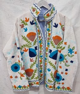 Women's Velvet Embroidered Floral <b>Mandarin</b> <b>Collar</b> <b>Jacket</b> Full Sleeve Autumn Hand Embroidery Design Coat - Product Image 1