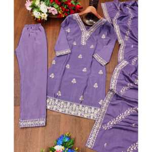 Conjunto de Traje de Fiesta Elegante para Mujer con Bordado de Lentejuelas, Color Morado, Talla S, Moda Feni - Product Image 1