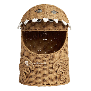 Paper Rope Monster Toy Basket Fun Woven Dinosaur Storage Bin Lid Durable Artisan Kids Nursery Organizer Playroom Decor <b>Wardrobe</b> - Product Image 1
