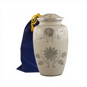 Urna Funeraria de Latón Sólido Color Blanco Perla con Diseño de Girasol, para Adultos, con Bolsa de Terciopelo, Gran Venta - Product Image 1