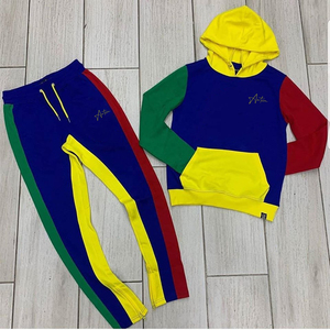 Conjunto Deportivo de Invierno para Hombre, Colorido, con Parches, 100% Algodón, Sudadera con Capucha y Pantalones Jogger, Dos Piezas, Ropa Deportiva Informal a la Moda - Product Image 2