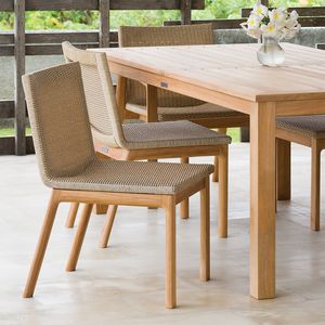Silla de Comedor Moderna para Exteriores de Madera de Teca con Asiento y Respaldo de Ratán PE – Muebles Comerciales para Patio, Restaurante y Cafetería al por Mayor - Product Image 6
