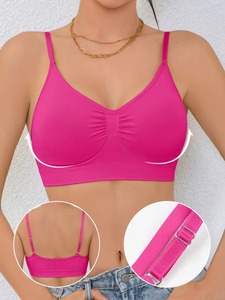 Female Seamless Yoga Bra Adjustable Spaghetti Strap Center Ruched Padded Athletic <b>Crop</b> <b>Top</b> Private Label Base - Product Image 6
