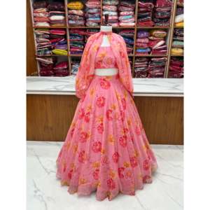 Magnifique Lehenga Choli style robe de bal pour les fêtes, en tissu mousseline fantaisie qui rehausse la taille et sublimate la silhouette naturelle. - Product Image 2