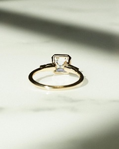 14K Yellow <b>Gold</b> Asscher Cut Moissanite <b>Ring</b> 2.40CT Bezel <b>Set</b> Trilogy <b>Ring</b> with Baguette Side Stones Engagement Gift for Women - Product Image 3