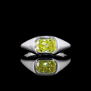 Anillo de Diamante Amarillo Intenso Cultivado en Laboratorio, Certificado IGI, Corte Radiante, para Hombre, con Engaste de Bisel, Oro Blanco de 10K/14K/18K, Rodio, Regalo de Lujo para Fiesta - Product Image 1