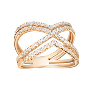 Bague d'éternité en or rose et diamants pour femme, bijoux fins de luxe géométriques - Product Image 1