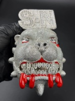 Pendentif Bouledogue Personnalisé de Créateur en Argent Sterling 925 avec Diamants VVS, Chaîne Hip Hop Givrée, Bijou 3D Dessin Animé Unisexe pour Fête