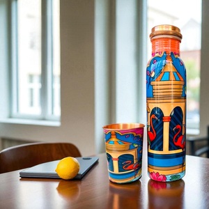 Modern Chevron Pattern <b>Metal</b> <b>Water</b> <b>Bottle</b> With Copper Lid Portable Drinkware For Travel - Product Image 3
