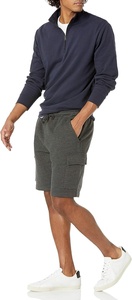 Shorts cargo à carreaux gris foncé pour homme, taille mi-haute, cordon de serrage, poches décontractées, 100 % polyester, tissu respirant à séchage rapide, tissé - Product Image 2