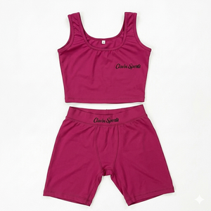 Conjunto Deportivo de Lujo para Mujer Clovix, Top Corto y Pantalones Cortos, Secado Rápido, Poliéster, Ropa Deportiva sin Mangas, Cuello Redondo, Color Sólido - Product Image 2