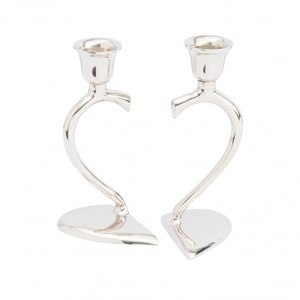Silver Heart Shape Candlestick Holder Set for Valentine's Day Home <b>Decoration</b> Durable Metal Design - Product Image 1