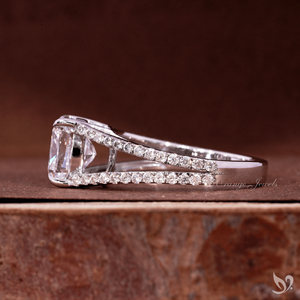 Cushion 3CT Lab Grown Diamond <b>Ring</b> Double Pave <b>Split</b> Band 10K White Gold IGI Certified Engagement <b>Ring</b> - Product Image 3