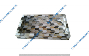 Nouvelle meilleure qualité gris Style arabe nacre Rectangle plateaux de service Base en bois incrustation d'os oeuvre pour l'utilisation de Restaurant d'hôtel - Product Image 3