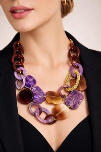 Collier en résine, collier à maillons épais, bijoux en résine violette, collier en résine marron, collier statement de luxe, perles en résine faites à la main - Product Image 2