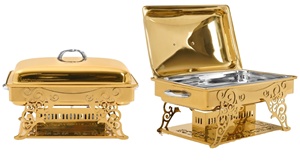 Thanh lịch hình chữ nhật tự chọn chafing món ăn với trang trí cutwork chân mạ vàng thực phẩm ấm hơn - Product Image 2