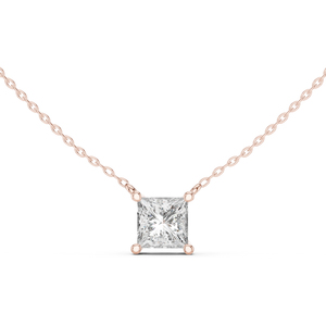 Pendentif en or rose 14 carats avec diamant de laboratoire de taille princesse pour femme |   Vêtements de mariage |   Nouveau diamant cultivé - Product Image 1