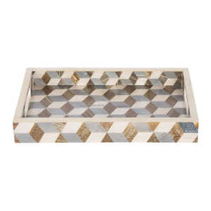 Plateau en bois naturel de haute qualité personnalisé avec incrustations d'os, plat de service artisanal pour la maison, les hôtels - Directement classique, écologique - Product Image 1