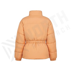 เสื้อแจ็คเก็ตพัฟเฟอร์สีส้มแบบควิลท์ คอตั้ง ปรับเอวได้ แขนยาว เสื้อโค้ทฤดูหนาวสำหรับผู้หญิง แบบสั้น หนา บุด้วยโพลีเอสเตอร์ - Product Image 3