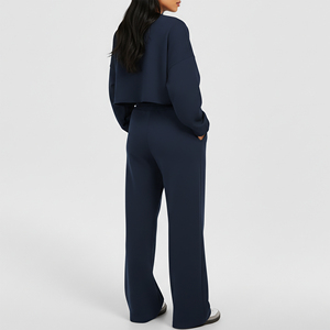 Ensemble sweat à capuche court et pantalon de jogging évasé 100 % coton 350 g/m² léger, couleur unie, tendance, deux pièces, vente en gros OEM/ODM - Product Image 6