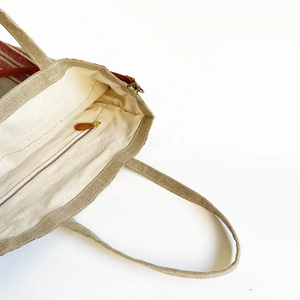 Sac shopping en toile de jute écologique imprimé sur mesure, avec poignée en cuir, fermeture éclair, motif lettres, pour usage quotidien. - Product Image 6