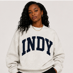 Sudadera Moderna Personalizable con Cuello Alto y Parches de Chenilla Gris Jaspeado, 350GSM, Felpa Gruesa, Estilo Universitario - Product Image 1