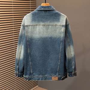 Veste en jean vintage délavée pour homme, coupe oversize, en coton, bleu uni, décontractée - Product Image 2