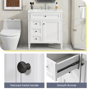 Modern 30\" Bathroom Vanity with Top <b>Sink</b> 2 Drawers and Tip Drawer Single <b>Sink</b> Bathroom <b>Storage</b> Cabinet - Product Image 6