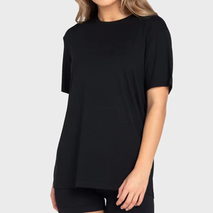 Camiseta Negra Holgada de Cuello Redondo y Manga Corta para Mujer, Ligera, Transpirable, para Verano - Product Image 1