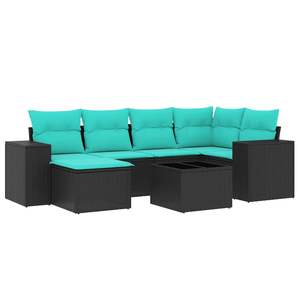 Juego de sofás de jardín de ratán sintético negro de 7 piezas con cojines - Product Image 2