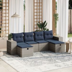 Set di divani da giardino in polyrattan grigio da 6 pezzi con cuscini, mobili da esterno resistenti - Product Image 1