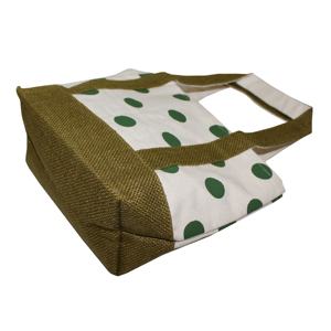 Sac fourre-tout en toile de coton imprimé à pois ouvert-fermé poignée et fond garnis de jute couleur naturelle pour la Promotion de cadeaux - Product Image 3