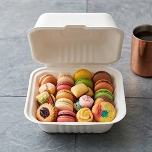 8 Inch Bagasse Clamshell Food <b>Container</b> Compostable Biodegradable Disposable Sugarcane Fiber <b>Takeaway</b> Box Home Use Restaurants - Product Image 5
