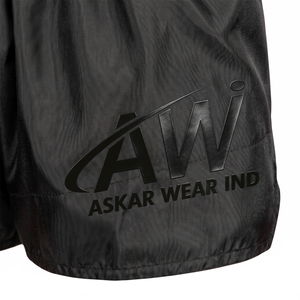 Shorts de boxe Askar unisexe noirs, séchage rapide, respirants, légers, en polyester, pour arts martiaux, coupe régulière adulte, logo avant - Product Image 4