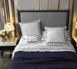 Wholesale Custom Cotton Duvet Cover Sets Embroidered Navy Blue Floral Bedding Sets Pillowcases Wearable for Home Hotel Wedding - Product Image 1