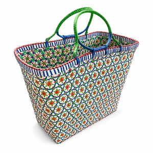 Cesta de Almacenamiento de Tiras de Nylon Tejida a Mano con Asas Dobles, Cesta Utilitaria Colorida para Compras y Organización - Product Image 4