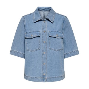 Oferta Especial: Camisa de Mezclilla para Mujer, Corte Holgado, Estilo Casual y Formal, Manga Larga, Cierre de Botones, Color Azul - Product Image 1