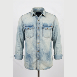 Chemises en jean unies pour hommes, délavées, respirantes, décontractées, à manches longues, en coton, boutonnées, durables, pour le travail, prix abordable, vente en gros - Product Image 1