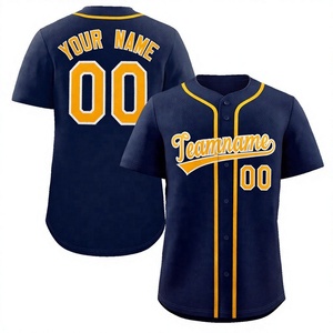 Camiseta de Béisbol Azul Marino Personalizada con Impresión, Manga Corta, Cierre de Botones, Nombre y Número del Equipo Personalizados, Ribete en Contraste, Transpirable - Product Image 1