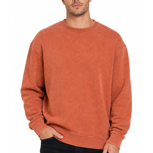 <b>Men's</b> Oversized Drop Shoulder Crewneck <b>Sweatshirt</b> Rust <b>Orange</b> Washed Cotton Fleece Top - Product Image 1