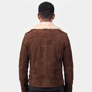 <b>Men's</b> Brown <b>Suede</b> Motorcycle <b>Jacket</b> With Faux Fur Lining Zipper Closure Winter Outerwear Leather Fashion - Product Image 5