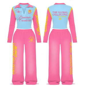 Conjunto de Dos Piezas para Mujer, de Alta Calidad, 240 GSM, Poliéster y Elastano, Negro y Rosa, Corte Ajustado, Camiseta y Pantalón, Logotipo Estampado - Product Image 6