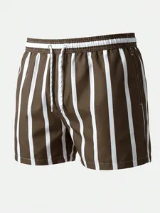 Swim Trunks for <b>Men</b> Drawstring Waist Security Pockets Lightweight stretch Letter <b>patches</b> stripes for Resort Casual Beach - Product Image 1
