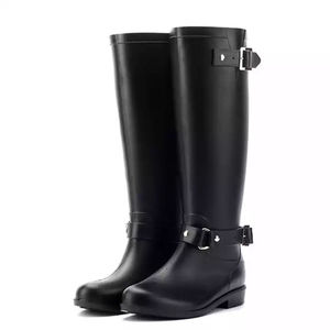 Botas de montar para mujer estilo western con cremallera trasera, de cuero genuino, botas largas de moda con tacón grueso hasta la rodilla - Product Image 6
