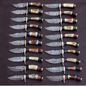 Lote de 20 Cuchillos de Camping de Acero de Damasco de Grado Industrial de 8 Pulgadas con Hoja Recta y Mango de Asta de Ciervo, Garantía de 3 Años Incluida - Product Image 5