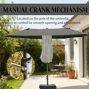 Ombrellone da Terrazzo Grigio Scuro con Base, Ombrellone da Esterno per Cortile - Product Image 3